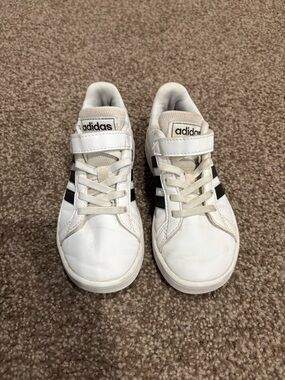 adidas Kids White Sneakers with Black Stripes